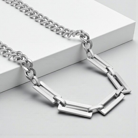 🆕️Minimalist Cuban Chain Necklace 18K White Gold Plated Stainless Steel Modern - Picture 15 of 15